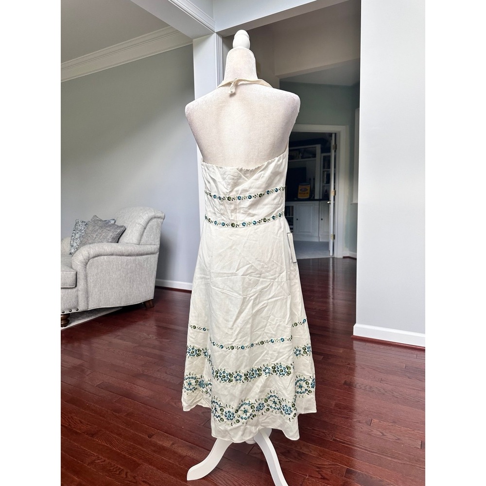 Ann Taylor NWT Linen Halter Floral Embroidered Coquette Dress Size 10 Feminine - Picture 5 of 11